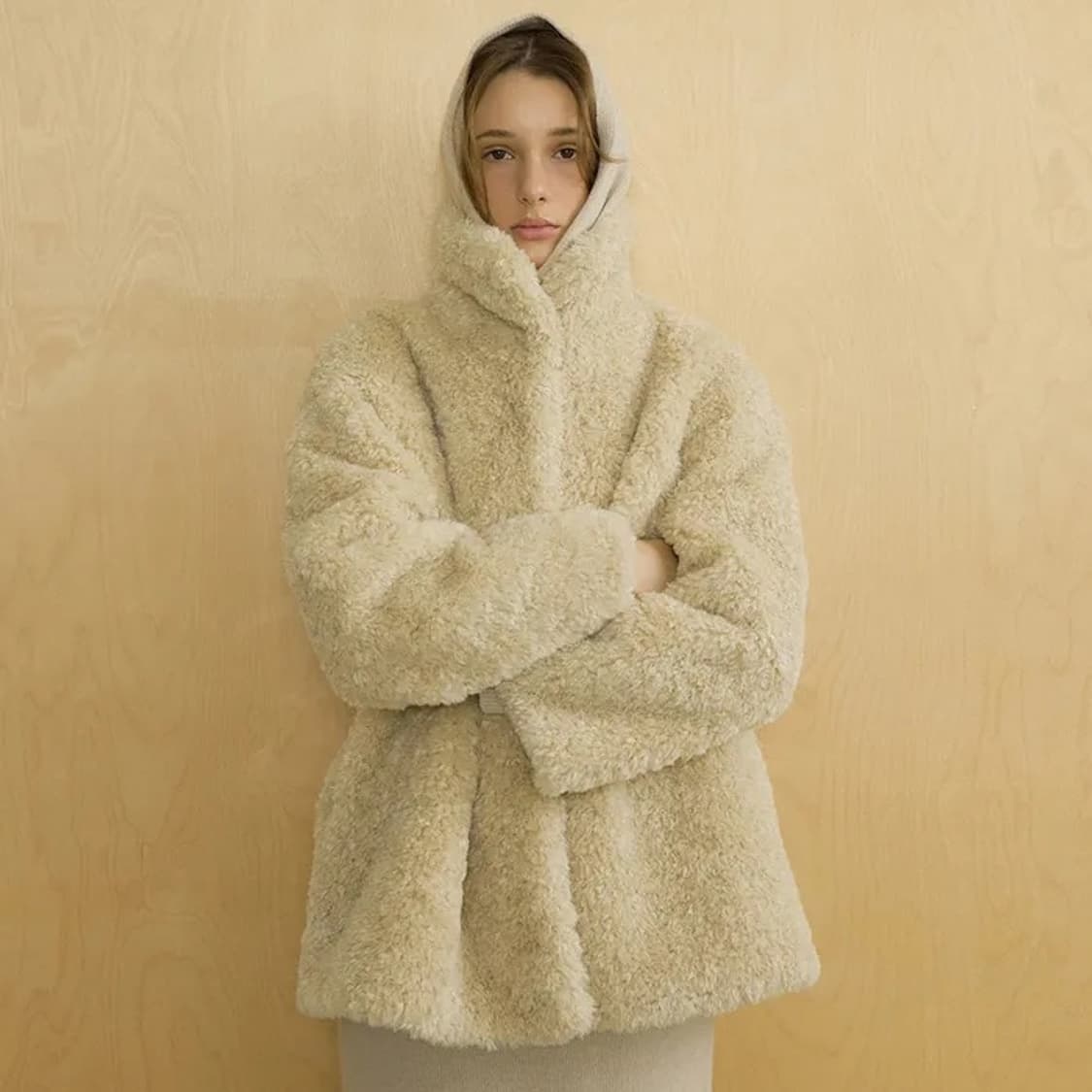 오떼뜨 부클 램 하프 퍼 코트 베이지 상품이미지2