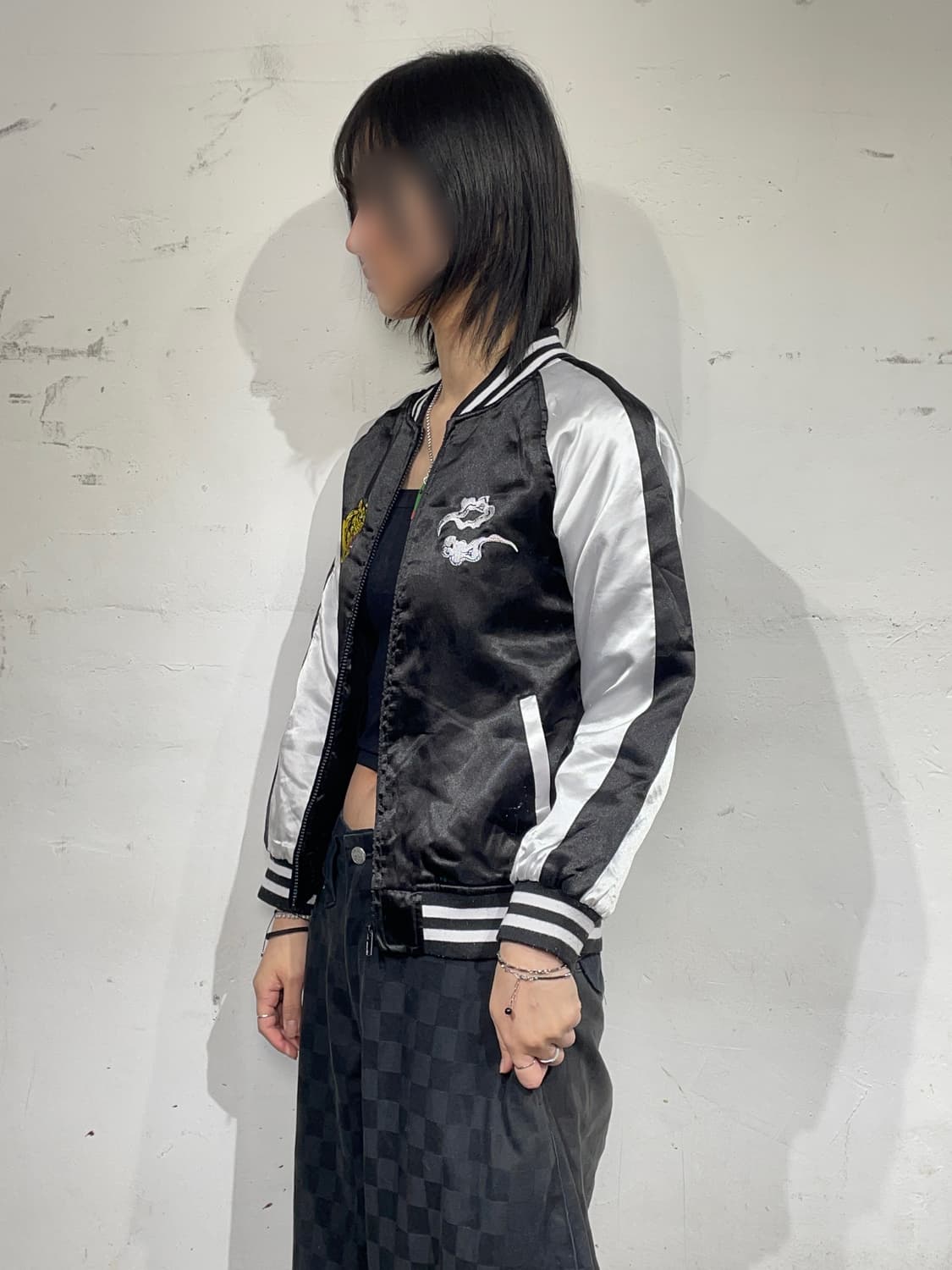 일본빈티지 블랙 용 호랑이 오리엔탈 자수 스카잔 XS 상품이미지3