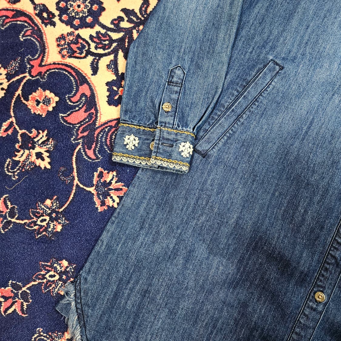 써스데이아일랜드 보헤미안 자수 데님 미디 원피스 상품이미지4