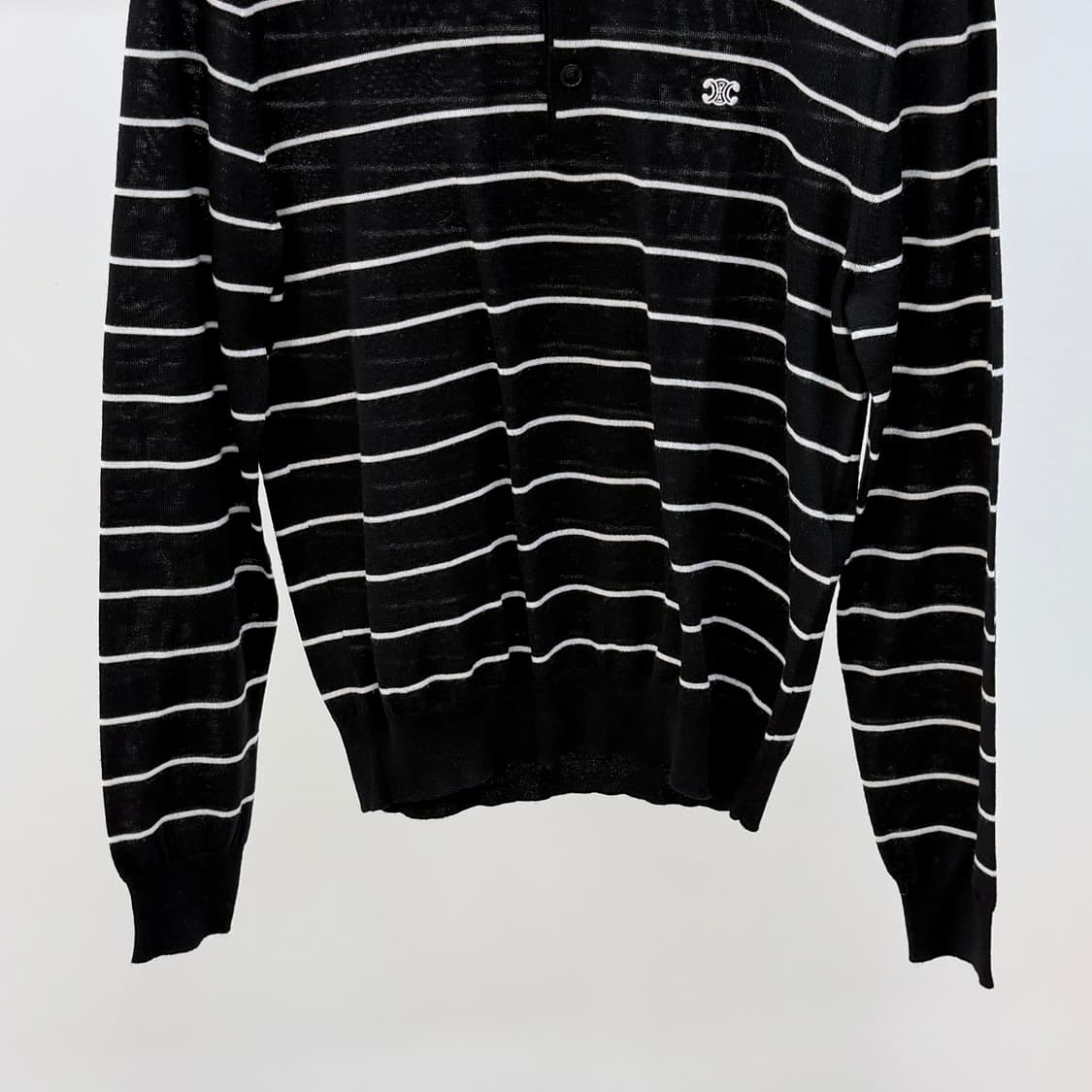 [S+급/M] 셀린느 트리오페 스트라이프 긴팔 카라 니트 블랙 상품이미지4