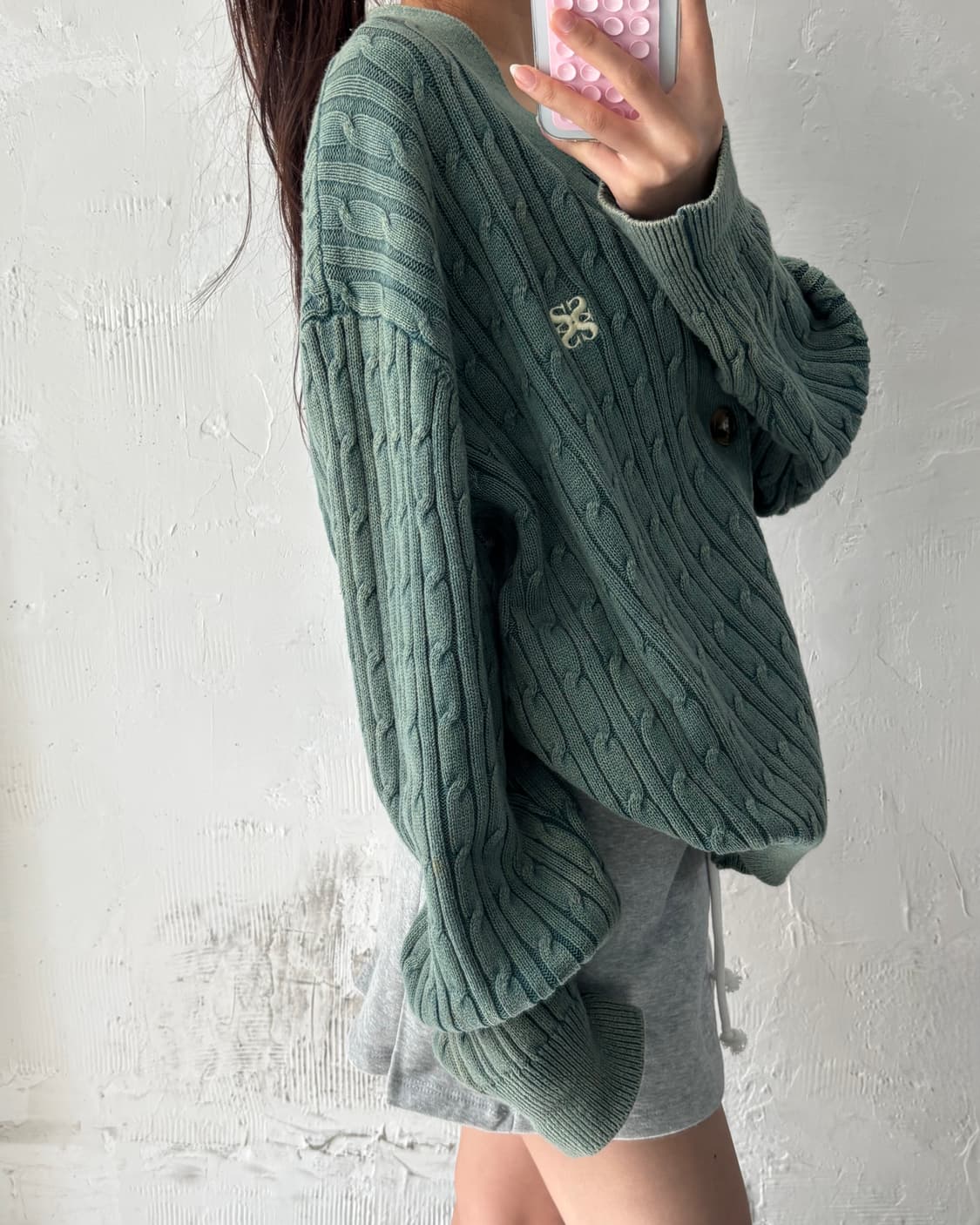 Satur 세터 딥 그린 로고 케이블 가디건 상품이미지8