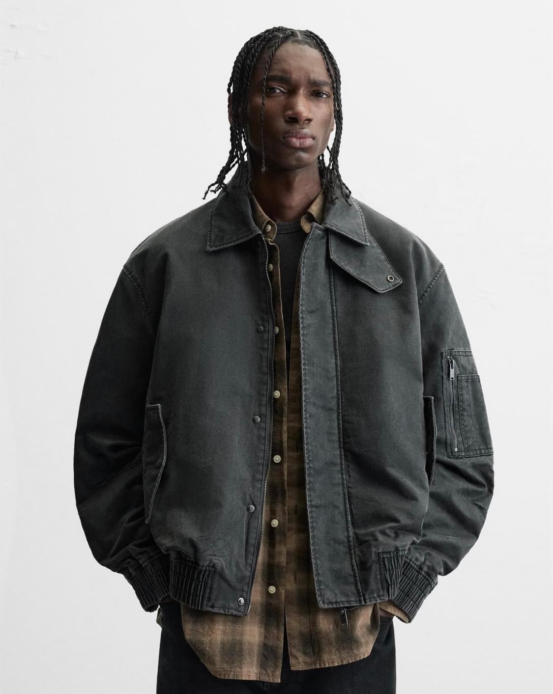 자라 왁스 워시드 자켓 그레이 M 상품이미지3