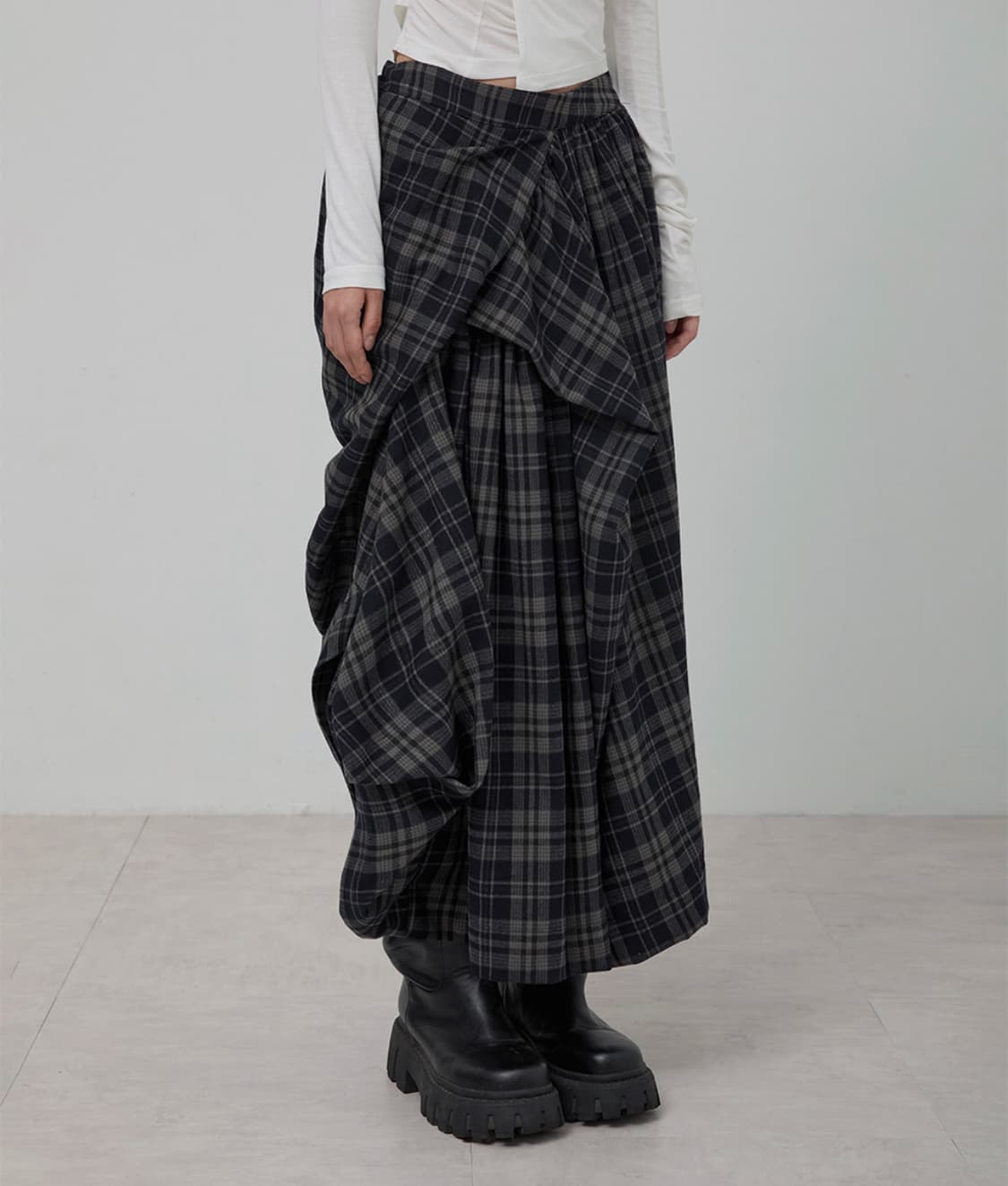 플레어업 드레이프 레이어드 체크 롱스커트 2사이즈 상품이미지4
