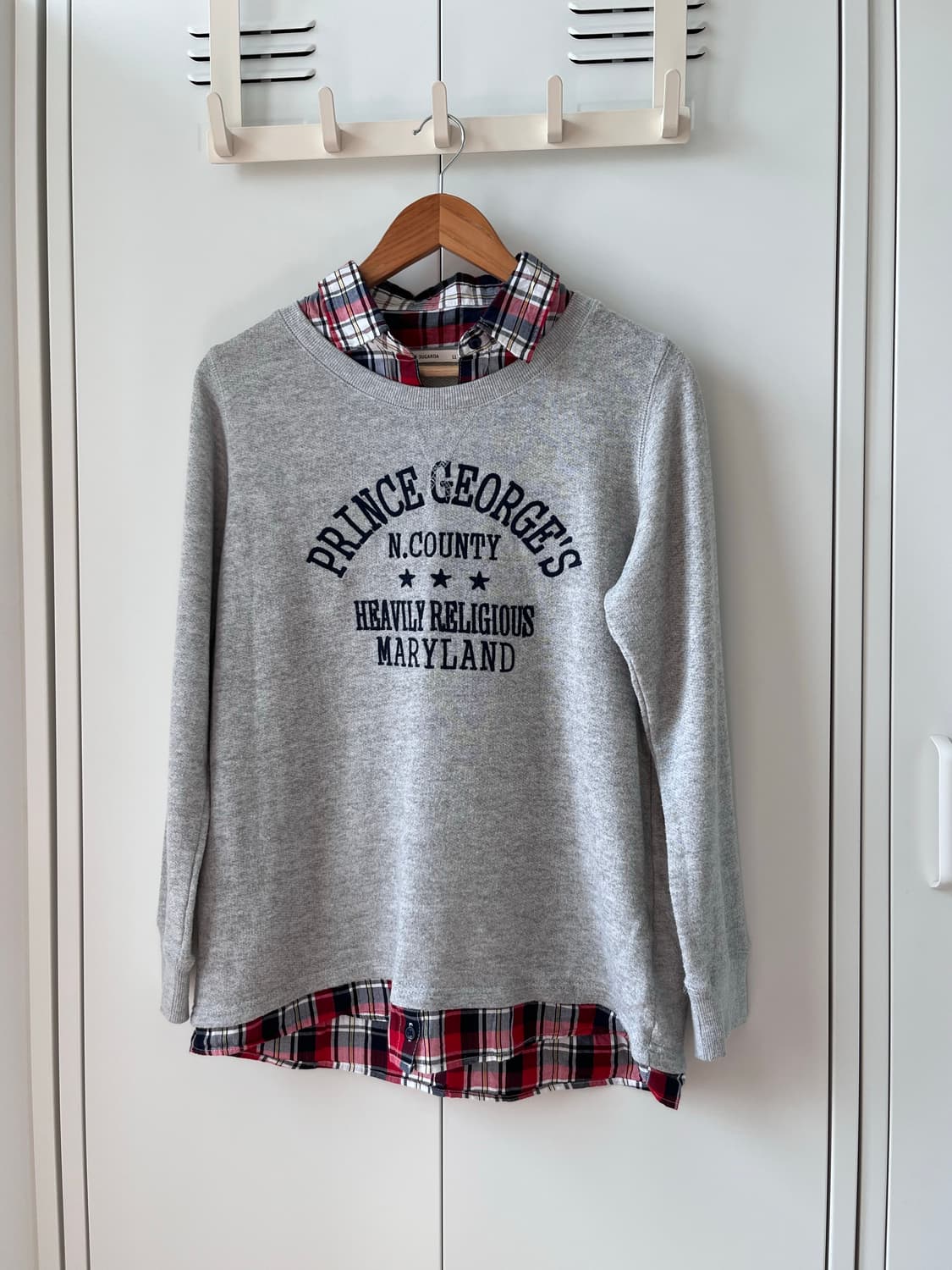 Sugaroa 체크 셔츠 레이어드 맨투맨 티셔츠 상품이미지6