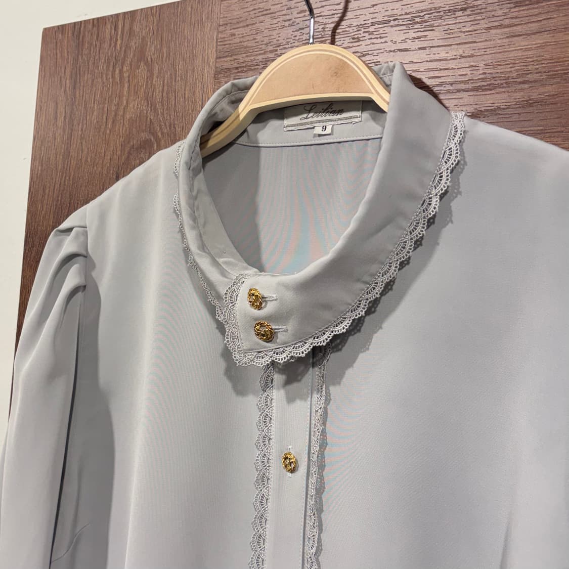 일본 빈티지 로판 하이넥 레이스 블라우스 상품이미지3