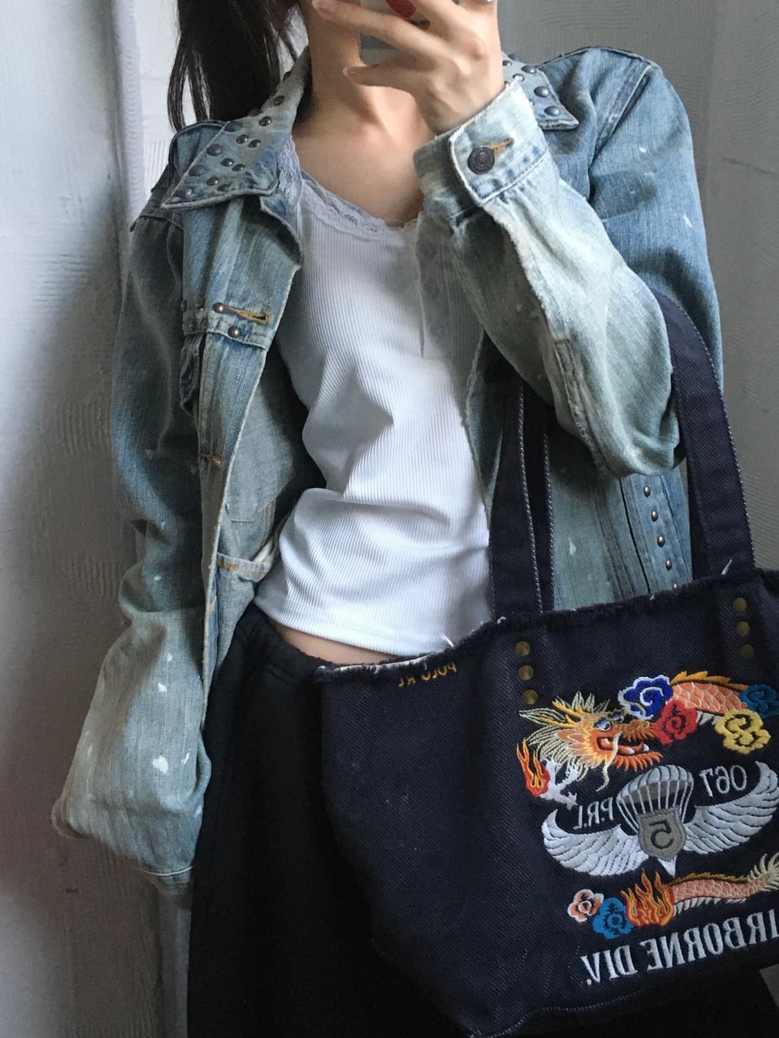 Polo 폴로 랄프로렌 캔버스 자수 데님 토트백 상품이미지6