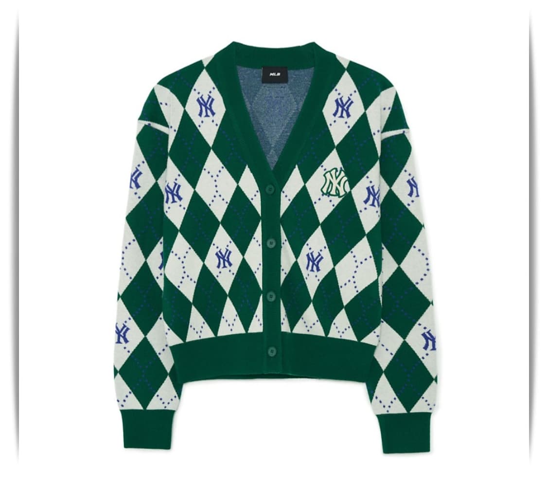 Mlb 아가일 모노그램 크롭 가디건 상품이미지2