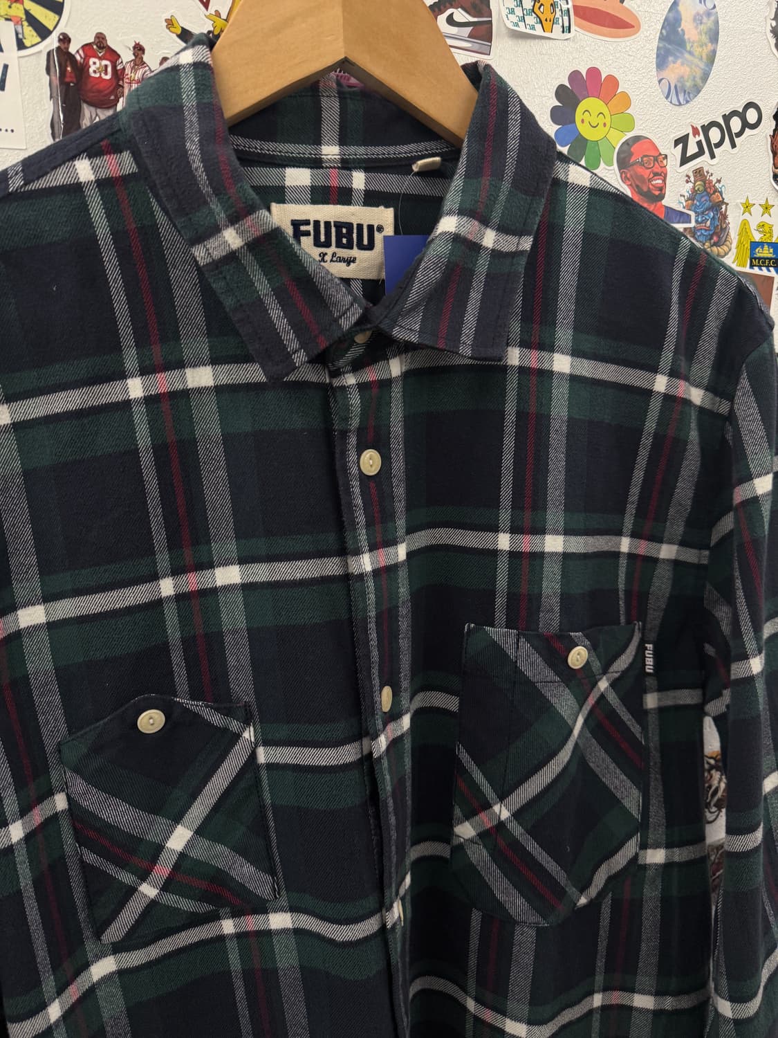 FUBU 후부 올드스쿨 그린 체크 남방 셔츠 XL 상품이미지7