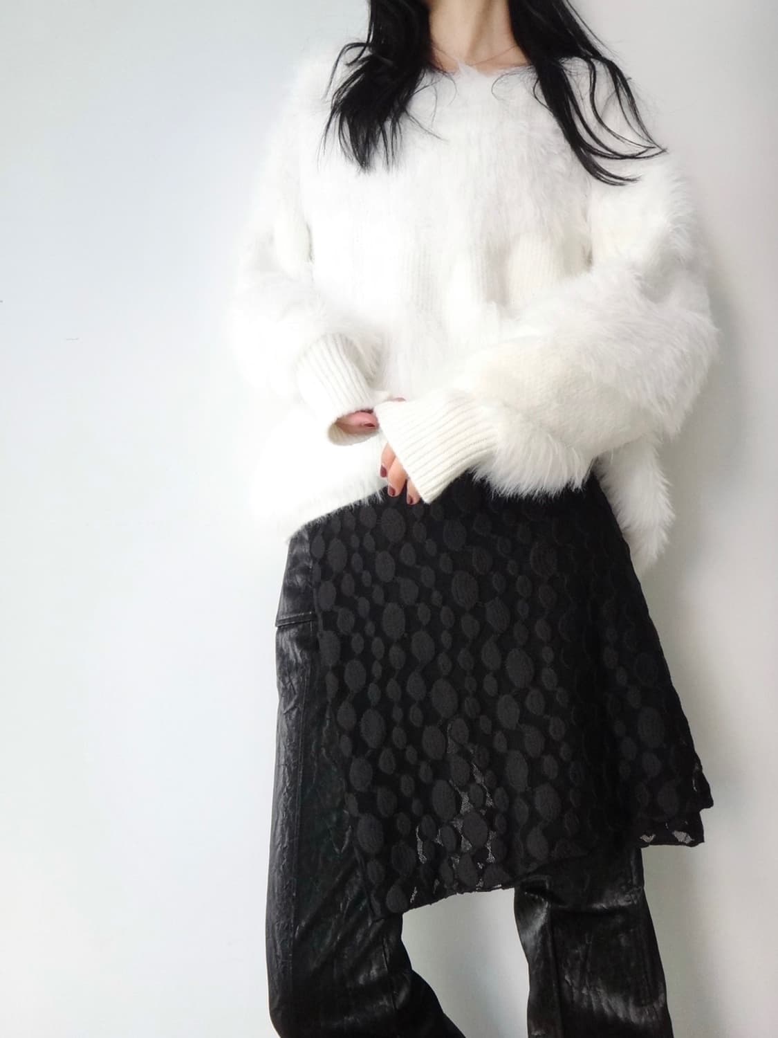 Fur trimming feminine knit / white 상품이미지5