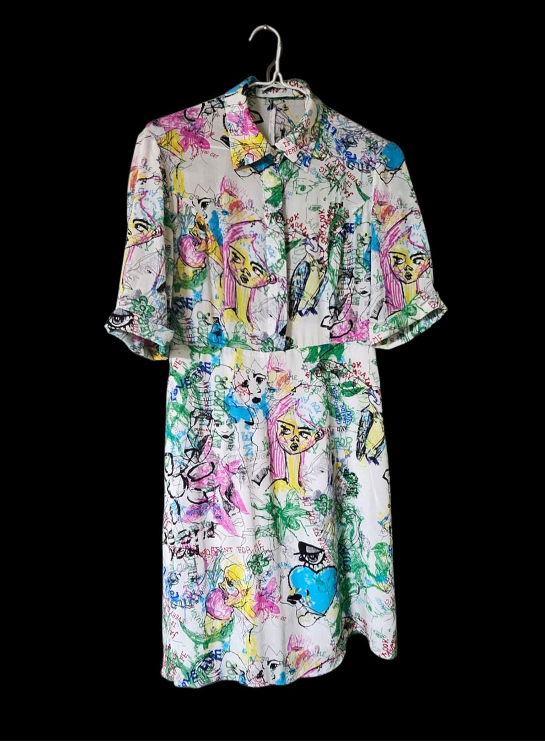 유니크 페이스 패턴 셔츠형 벨티드 미디원피스 55 상품이미지5