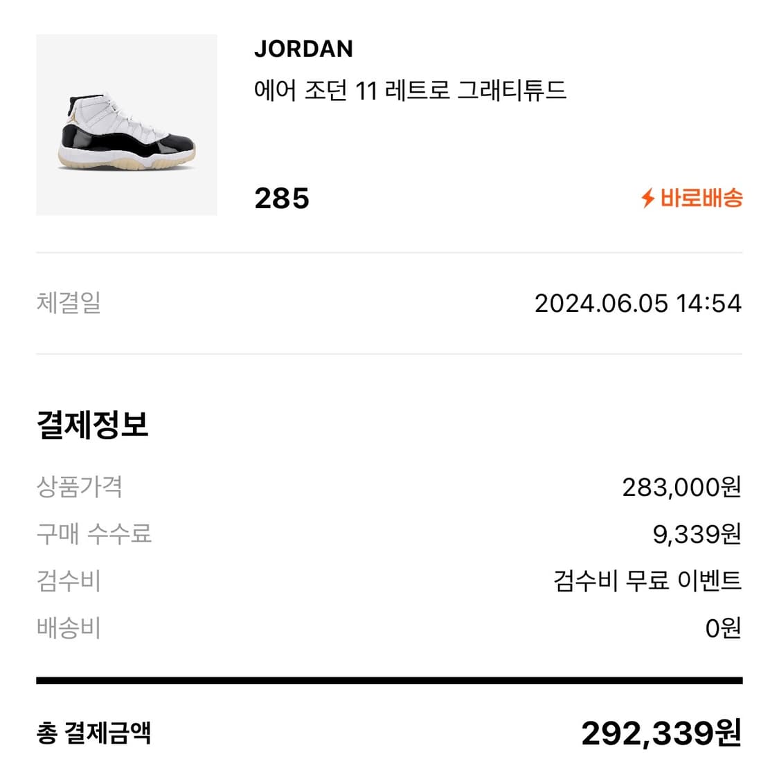 에어 조던11 그래티튜드 285 상품이미지7