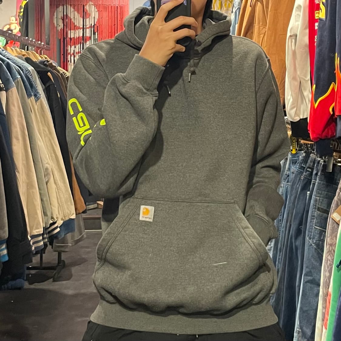 [IM] carhartt 칼하트 사이드 레터링 후드 그레이 상품이미지4