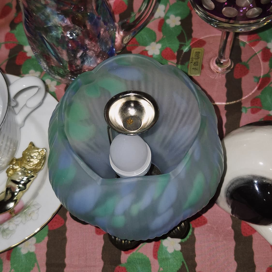 90s 호야 크리스탈 그린 마블 튤립 화분 조명 상품이미지9