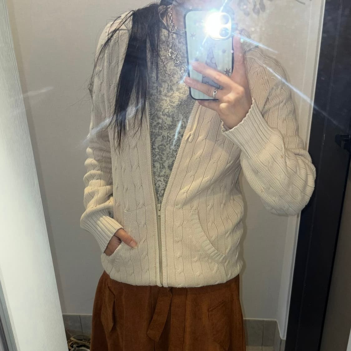 꽈배기 니트 후드 집업 상품이미지1