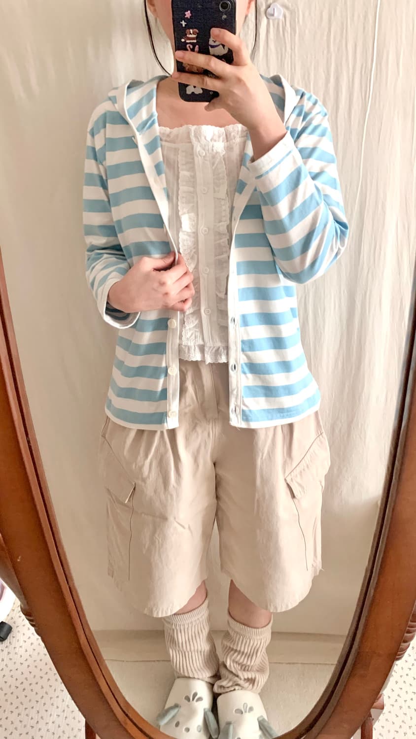 하늘 스트라이프 후드 가디건 상품이미지3