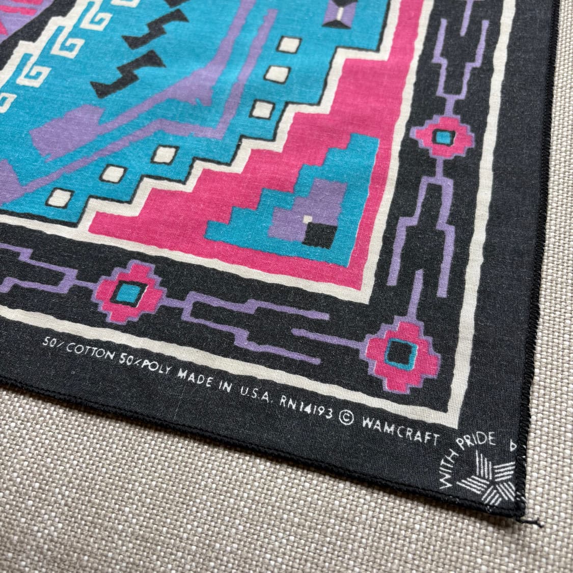 80s USA WAMCRAFT 아즈텍 나바호 반다나 (54.5 x 53) 상품이미지4