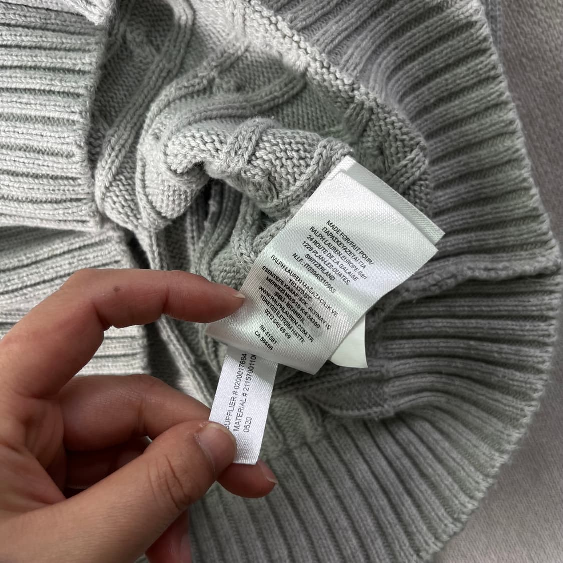 W 95 폴로랄프로렌 꽈배기 브이넥 그레이 니트 상품이미지6