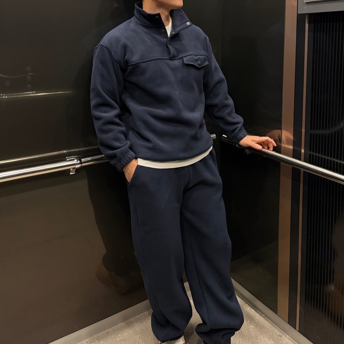 새상품 기모 후리스 상하의 세트 블랙/네이비 상품이미지7