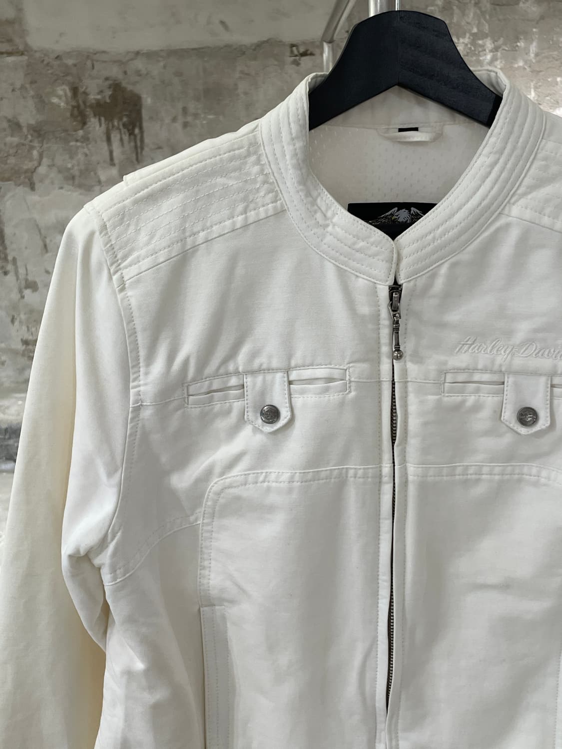 할리 데이비슨 화이트 백 큐빅 레터링 코튼 바이커 자켓 상품이미지2