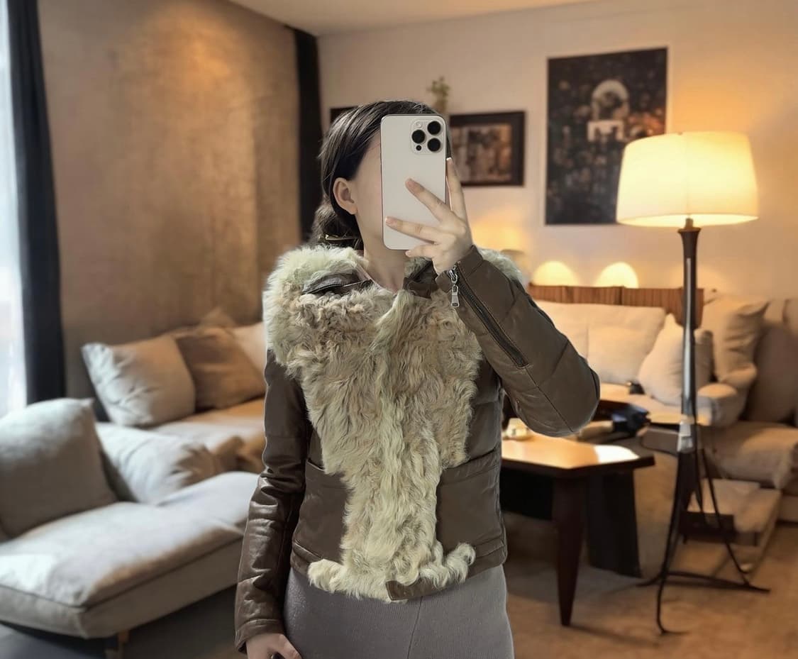 빈티지 초코닛 모카 토스카나 양털 양가죽자켓 후드집업 상품이미지7