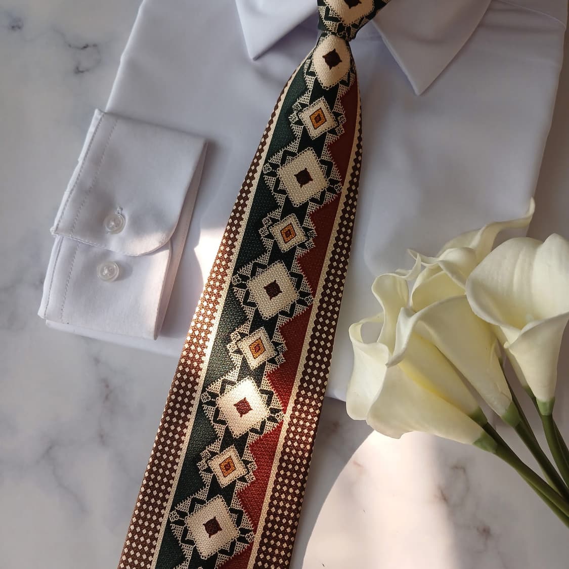 아쿠아스큐텀 실크 브라운 지오메트릭 넥타이 9.5cm A등급 A19143 상품이미지5