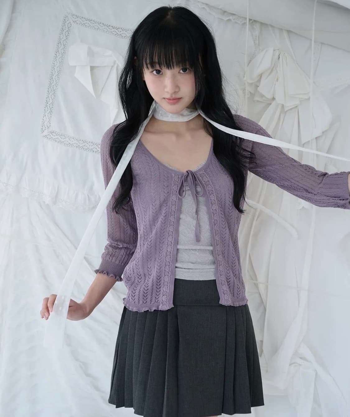 미레코 LACE KNIT CARDIGAN GRAPE 상품이미지1
