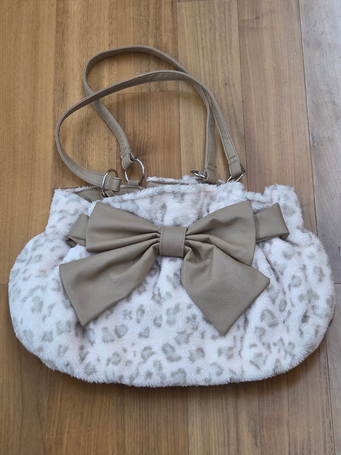 빈티지 리본 핑크브라운 딸기초코 레오파드 백 상품이미지1