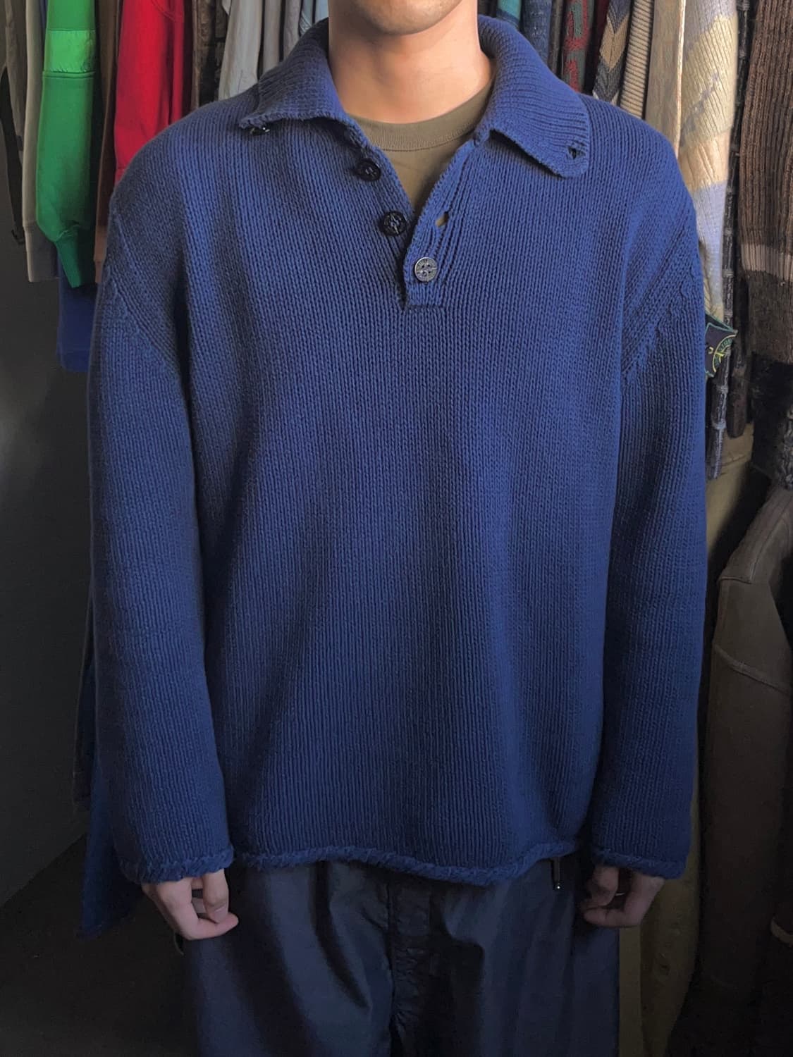 98SS 스톤아일랜드 아카이브 그린 엣지 배지 버튼업 니트 상품이미지3