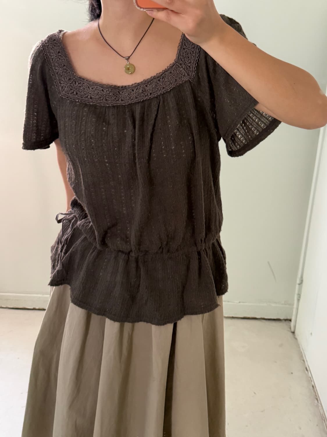 일본빈티지 모리 브라운 반팔 니트 상품이미지3