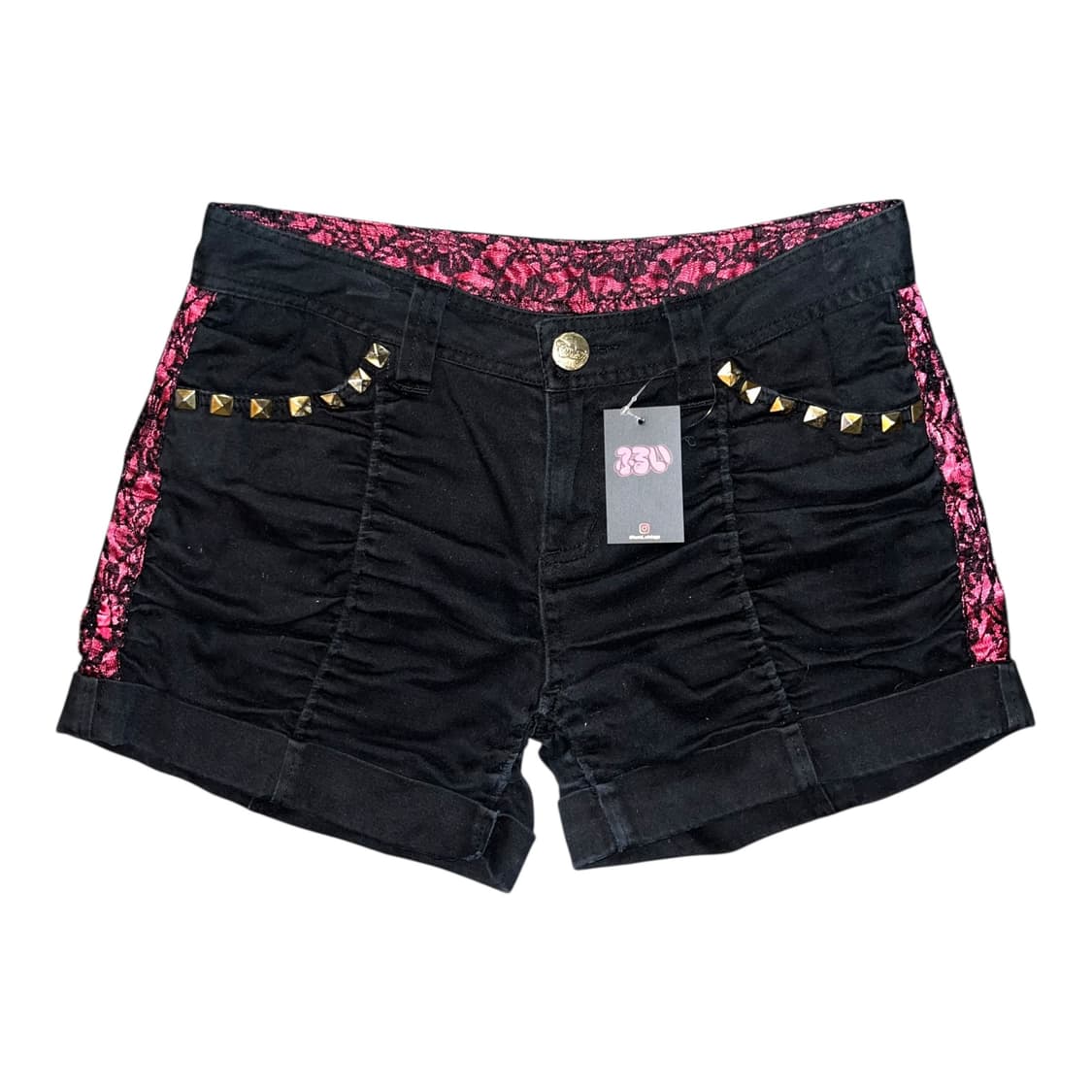 W.A.Z.P 셔링 스터드 사이드 핑크레이스 반바지 갸루y2k펑크 상품이미지1