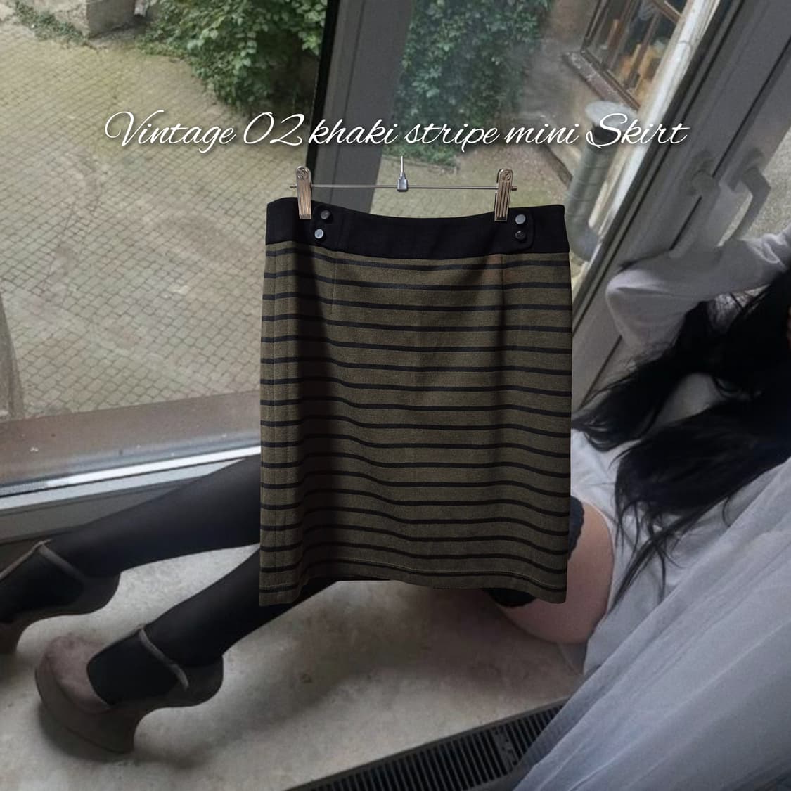 Vintage 02 khaki stripe mini Skirt 상품이미지1