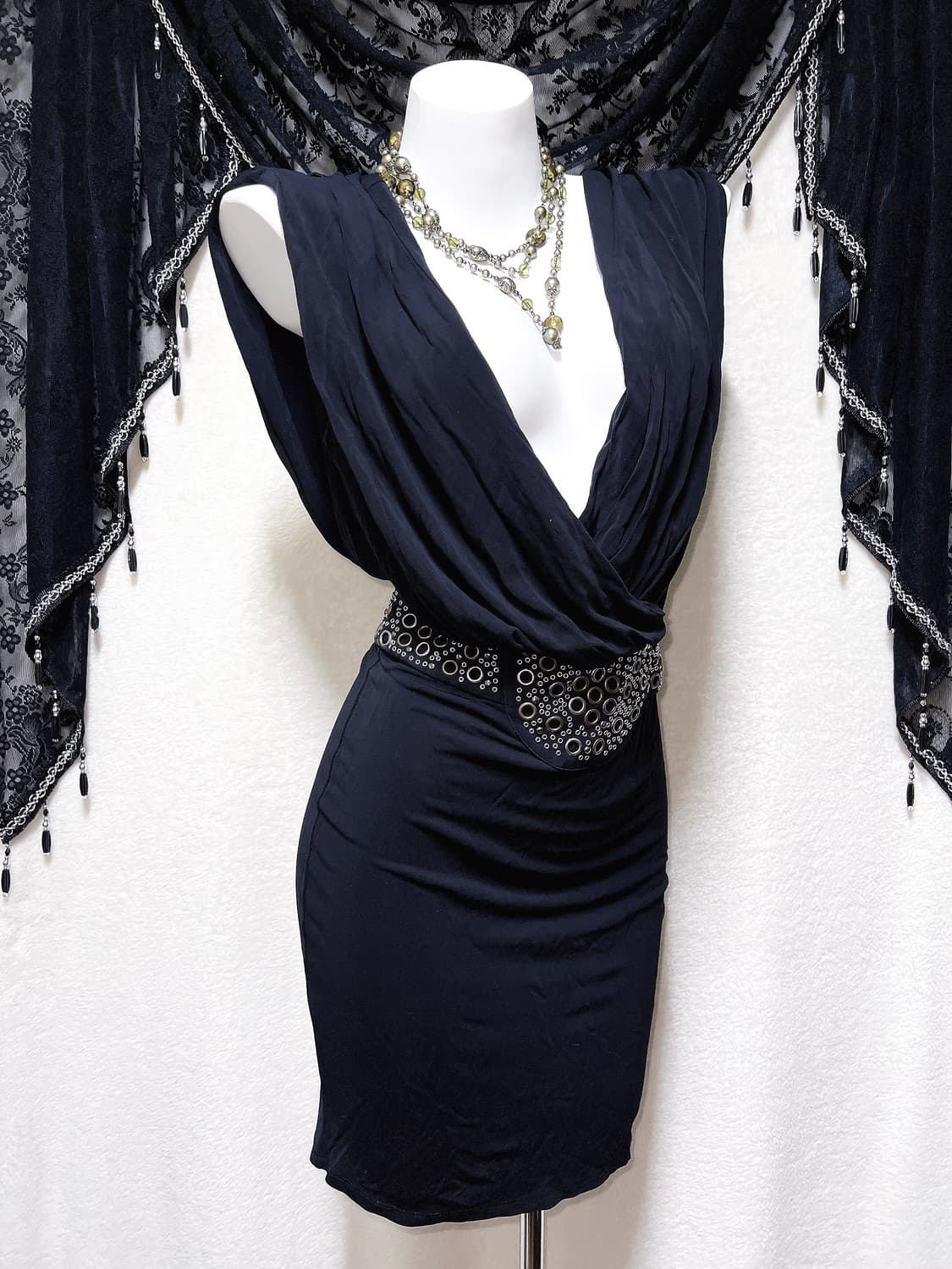 오네갸루 로맨틱고딕 고스펑크 스터드 펀칭 드레이프 드레스 원피스 헤이세이 상품이미지7