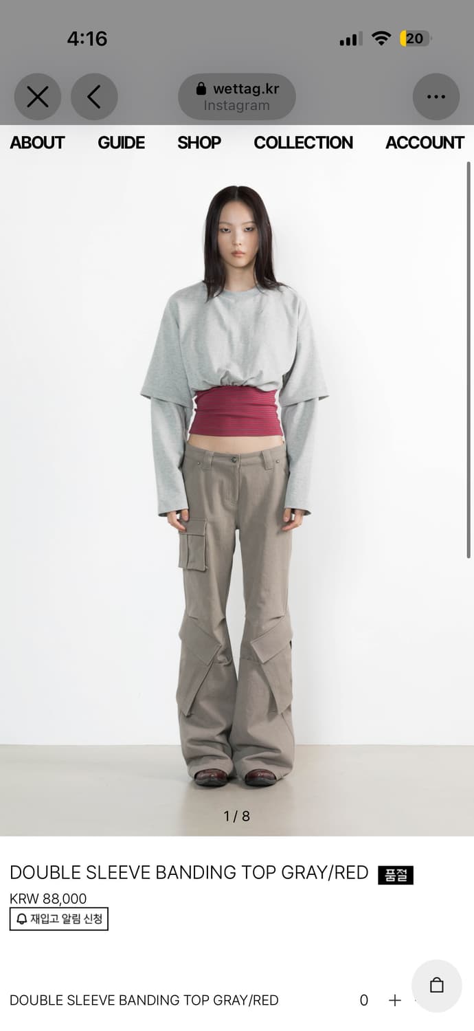 웻태그 double sleeve banding top grey/red 상품이미지1