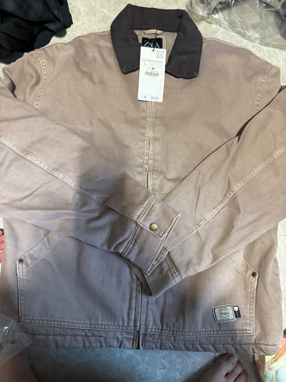 L사이즈 자라 콘트라스트 워크 자켓 라이트 탄 상품이미지2