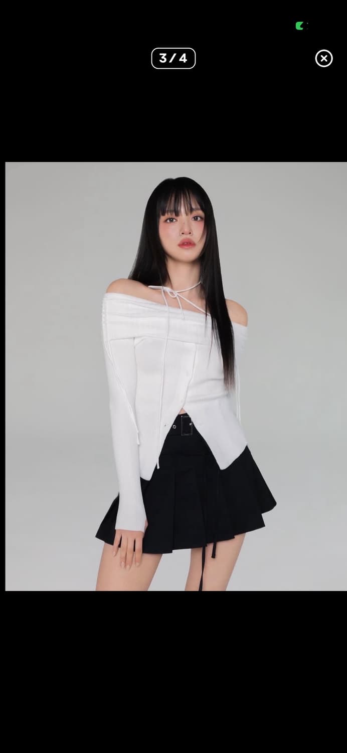 뉴얼린 스트링 셔링 버튼 오프숄더 화이트 상품이미지1