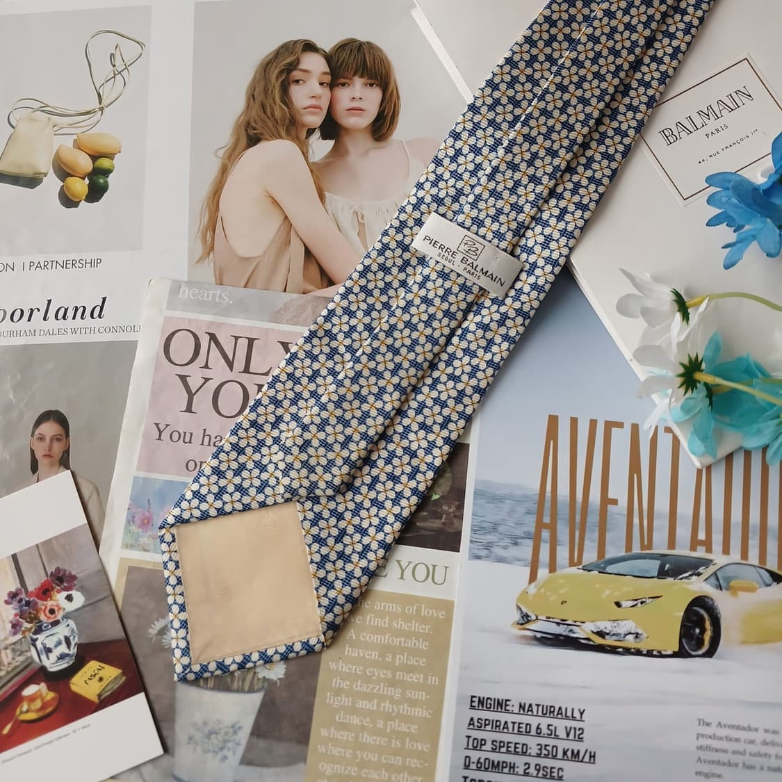 발망 실크 블루 플라워 패턴 넥타이 9.8cm A+등급 A19154
 상품이미지5