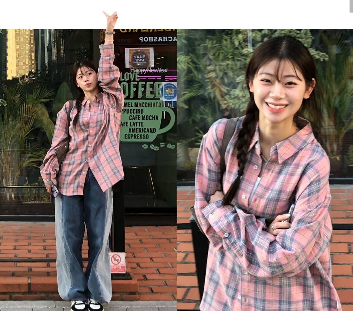 코드그라피 90S VTG THE NERD 오버핏 체크셔츠 라이트 핑크 상품이미지3