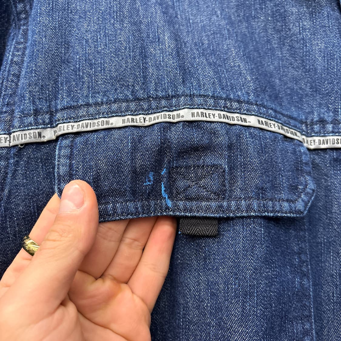 00s 할리데이비슨 내츄럴 워싱 데님 워크셔츠 로고스냅 N1252 상품이미지6