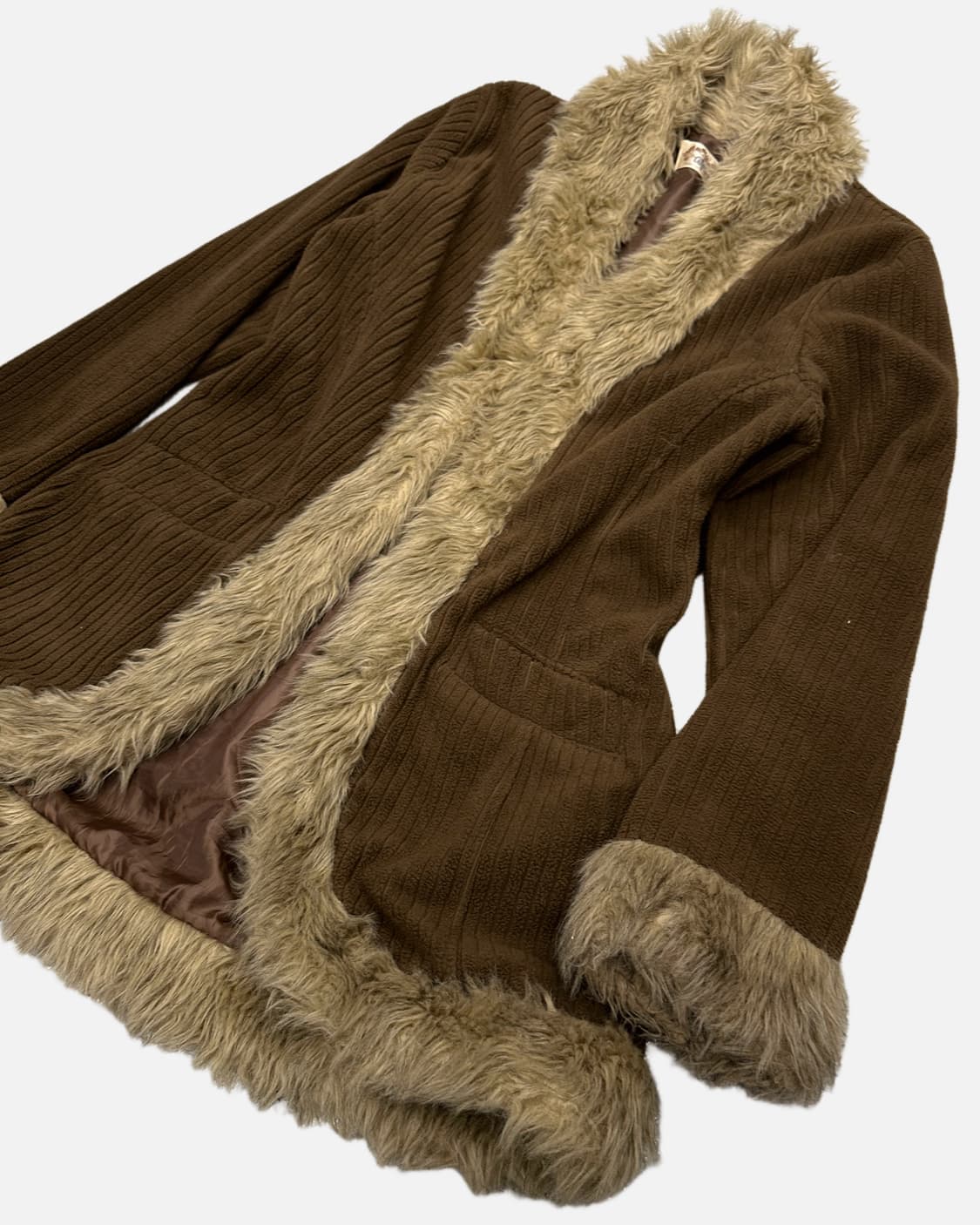brown ribbed fleece fur coat 상품이미지3