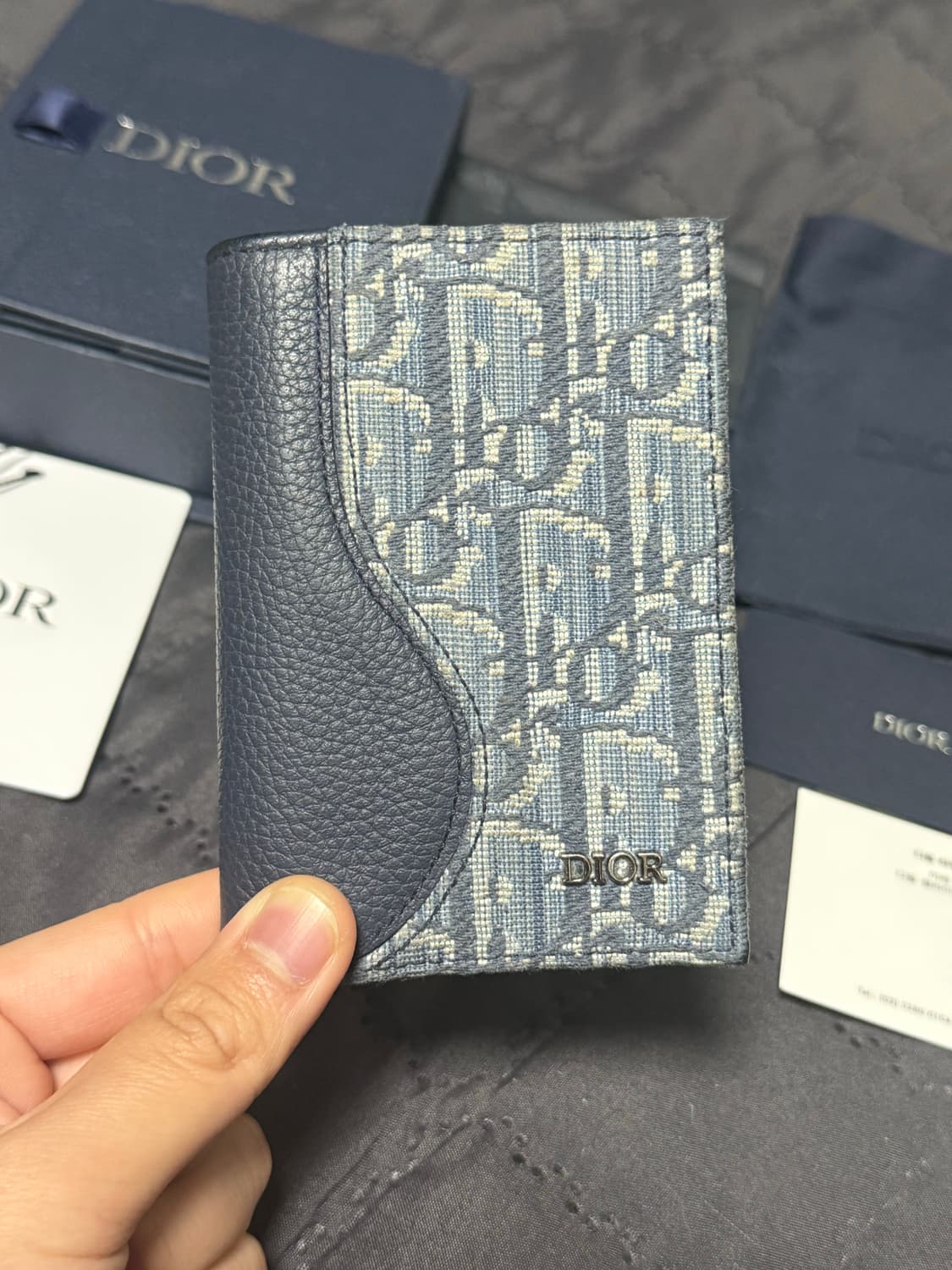 디올 오블리크 자카드 새들 오거나이저 카드지갑 블루 상품이미지2