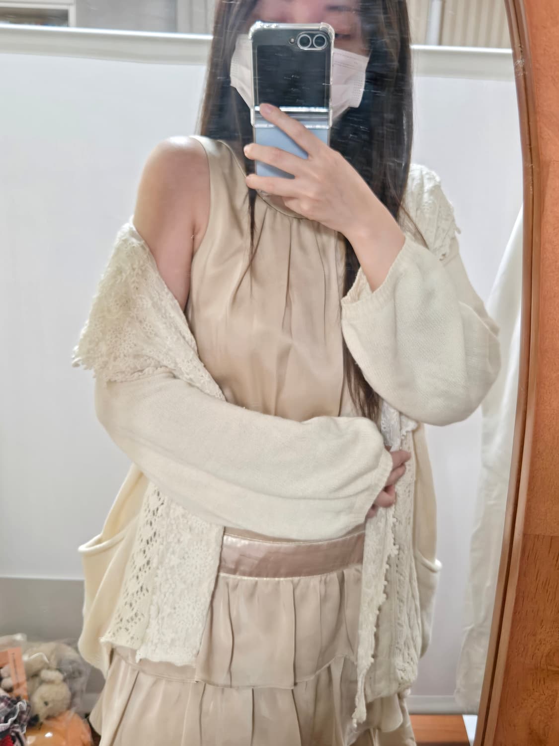 빈티지 모리걸 페어리 리본 새틴 블라우스 레이어드 원피스 상품이미지1