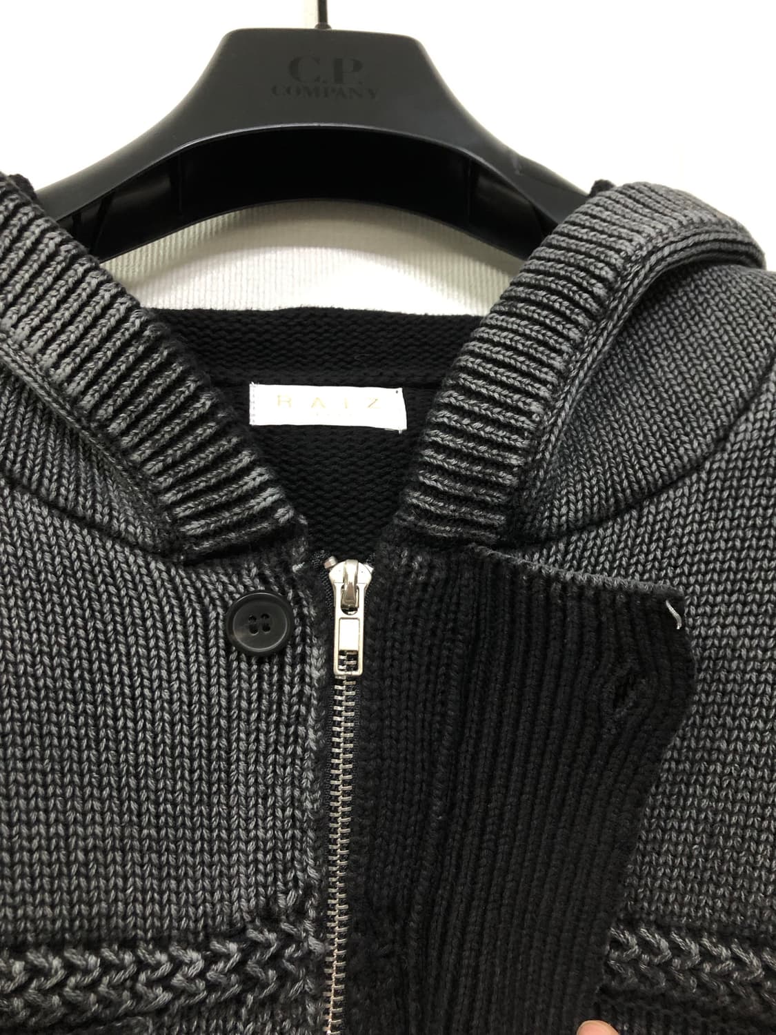 (미사용) 남녀공용 피그먼트 스톤 워싱 니트 후드 집업 _ 블랙 Free 상품이미지4