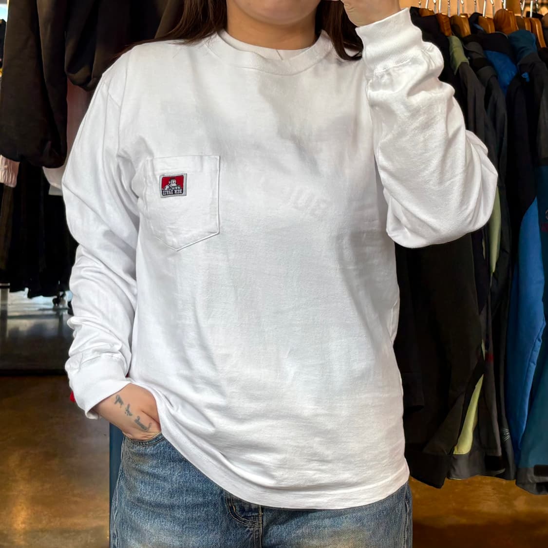 벤 데이비스 포켓 화이트 롱 슬리브 상품이미지1