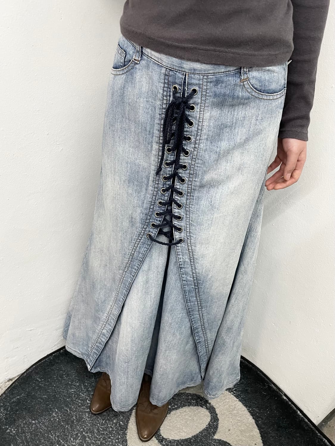 그런지 데님 레이스업 스커트 상품이미지3
