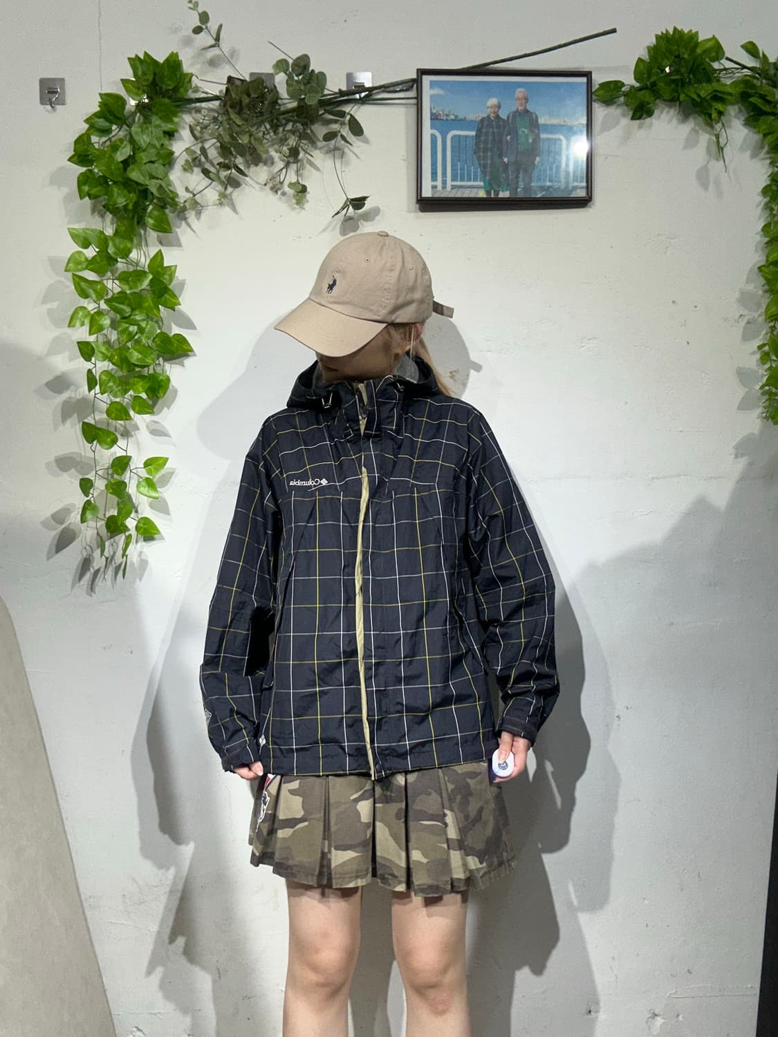 컬럼비아 블랙 골드 체크 바람막이 자켓 S 상품이미지2
