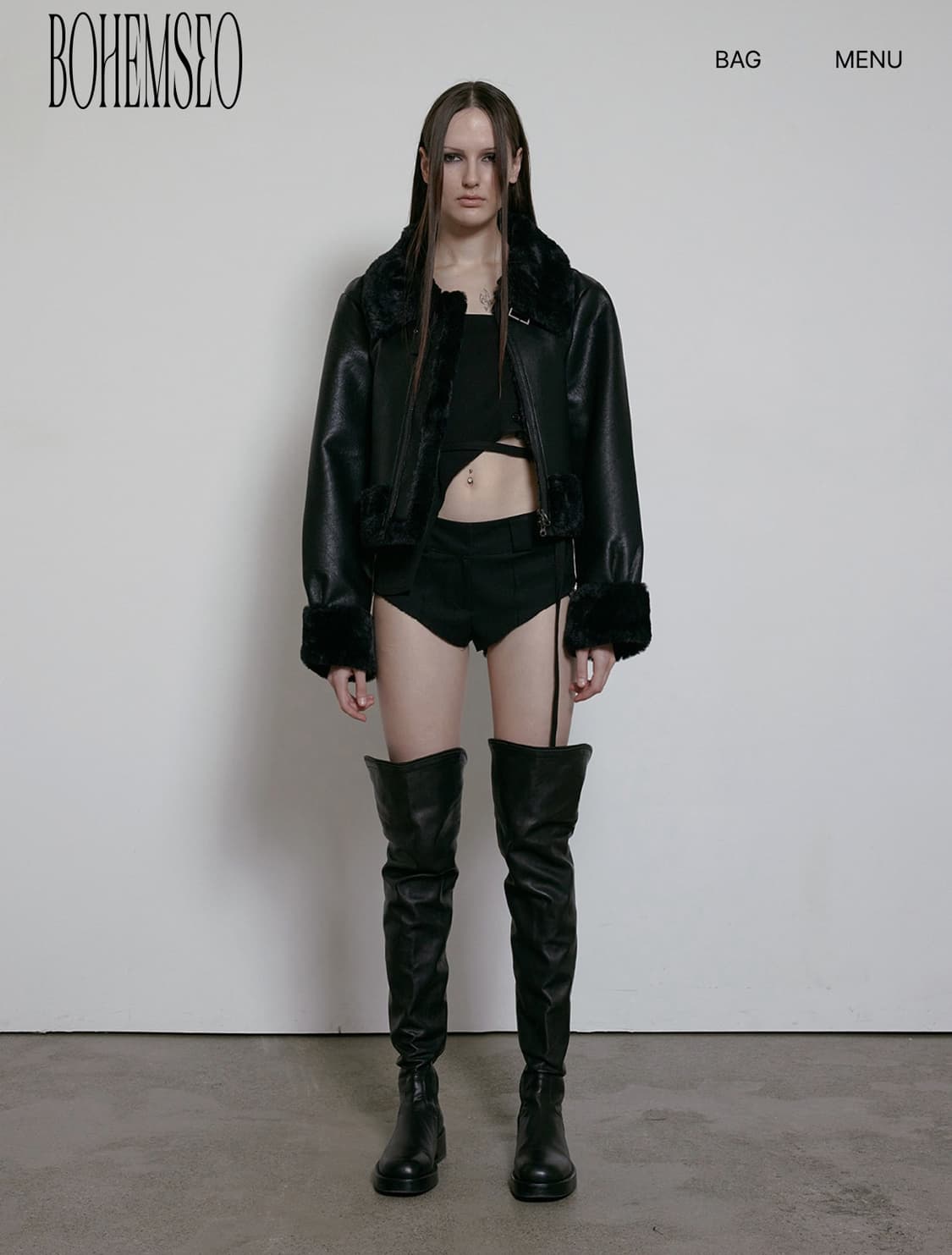 보헴서 보헤미안서울 하이넥 쇼트 무스탕 블랙 black 24fw 상품이미지2