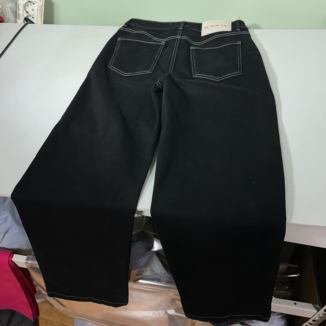 우먼M 플랙진 와이드 스트레이트핏 maison 블랙진 데님팬츠 상품이미지5