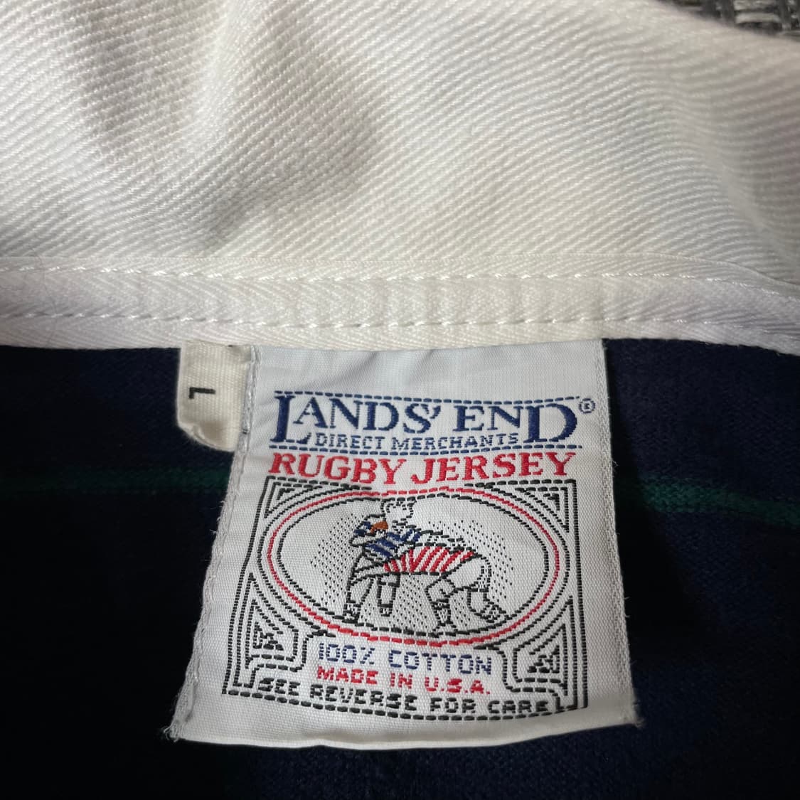 LANDS'END 네이비 그린 단가라 카라 긴팔 맨투맨 L 상품이미지5