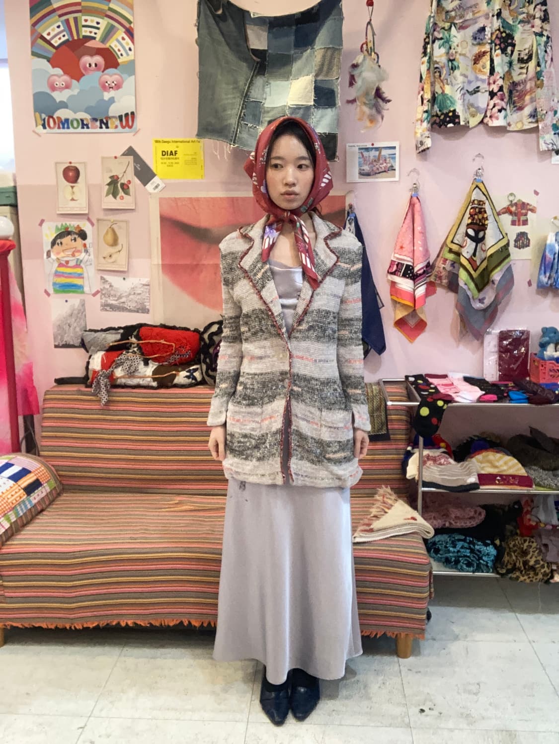 착샷) 실버 끈나시 플라워 새틴 파티 드레스 상품이미지9