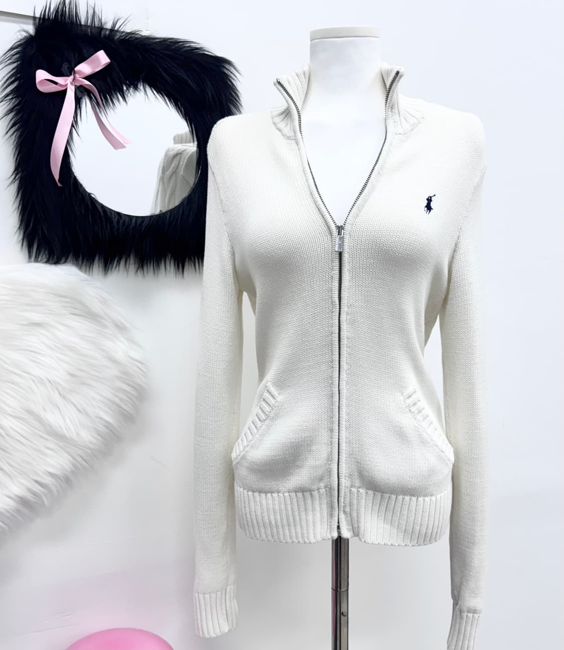 폴로 화이트 니트집업 상품이미지1